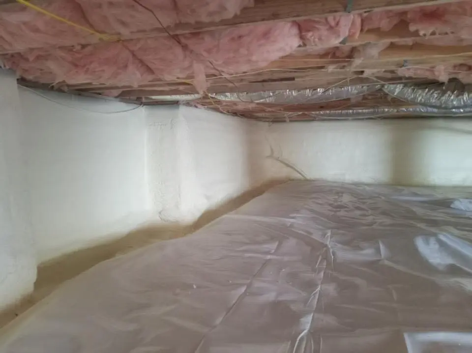 Crawl space encapsulation with closed-cell spray foam for Roof Leak Repair in Darby